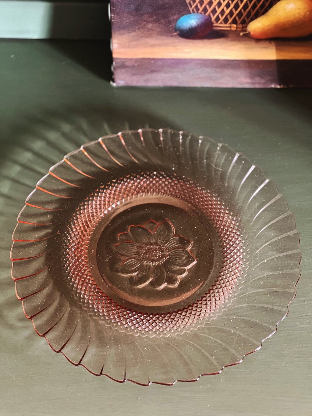 Vintage Pink Etched Glass Dinner Plate