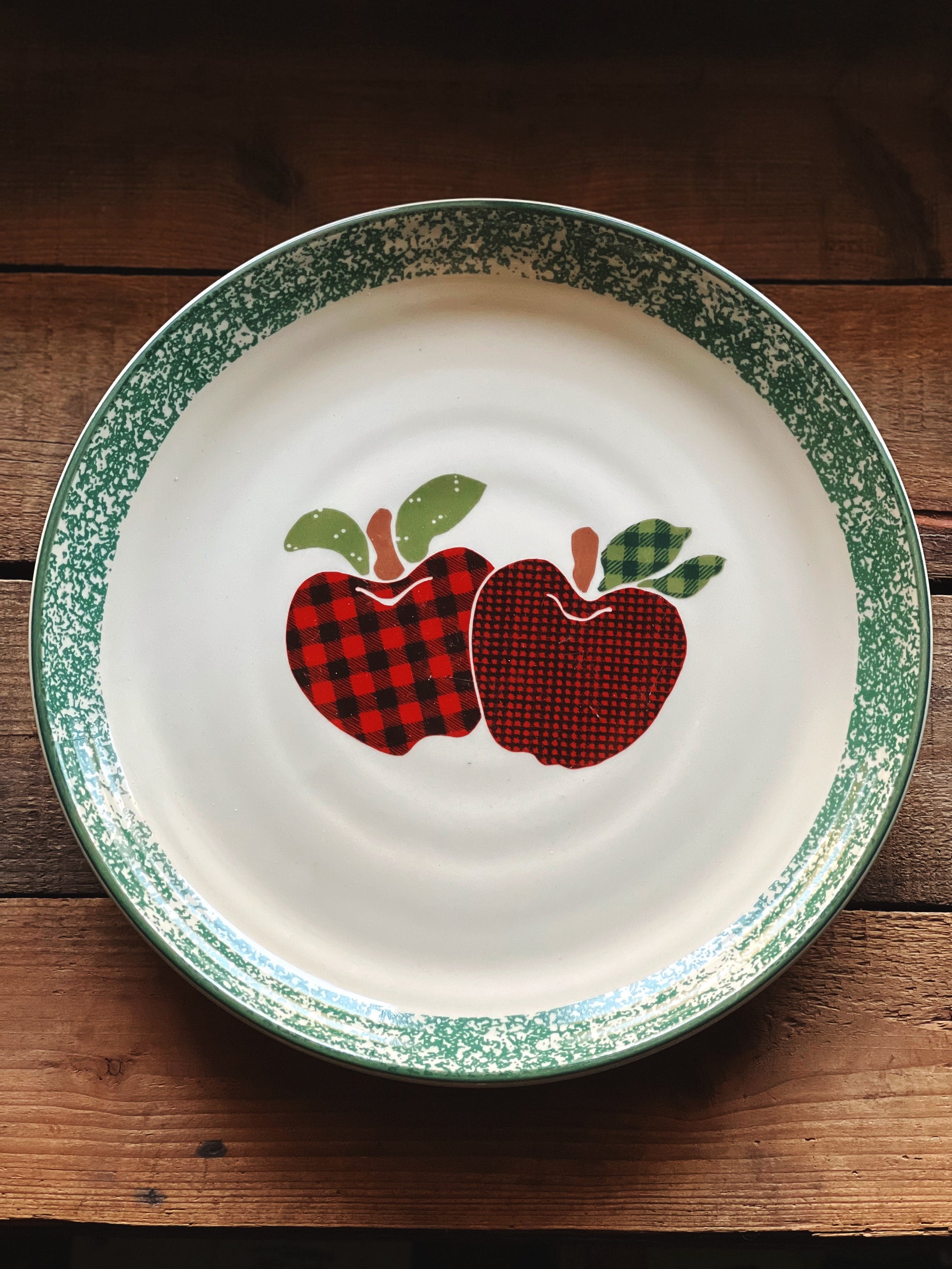 vintage stoneware dinner plate with an apple design