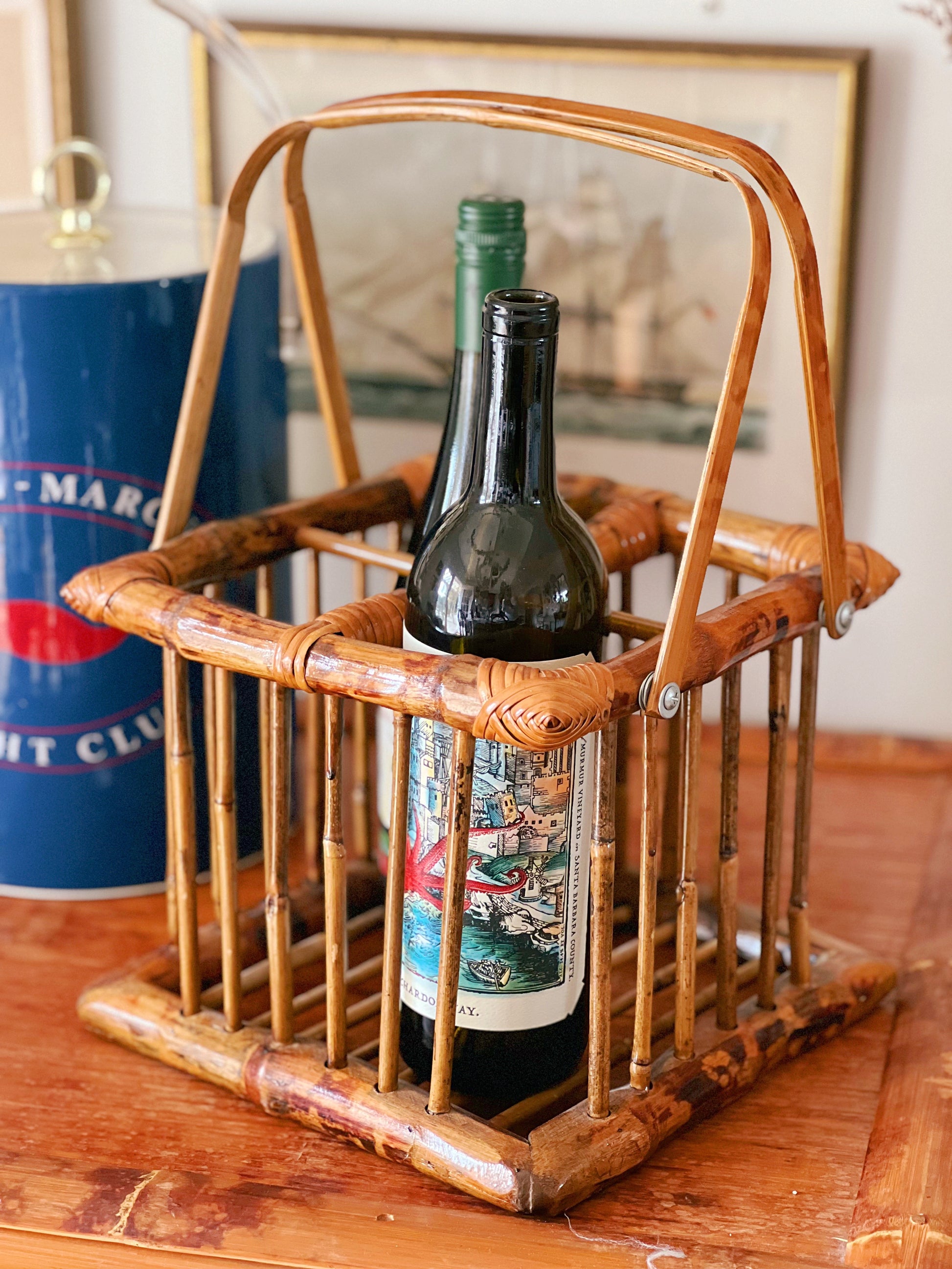 Vintage Bamboo Four Bottle Wine Carrier