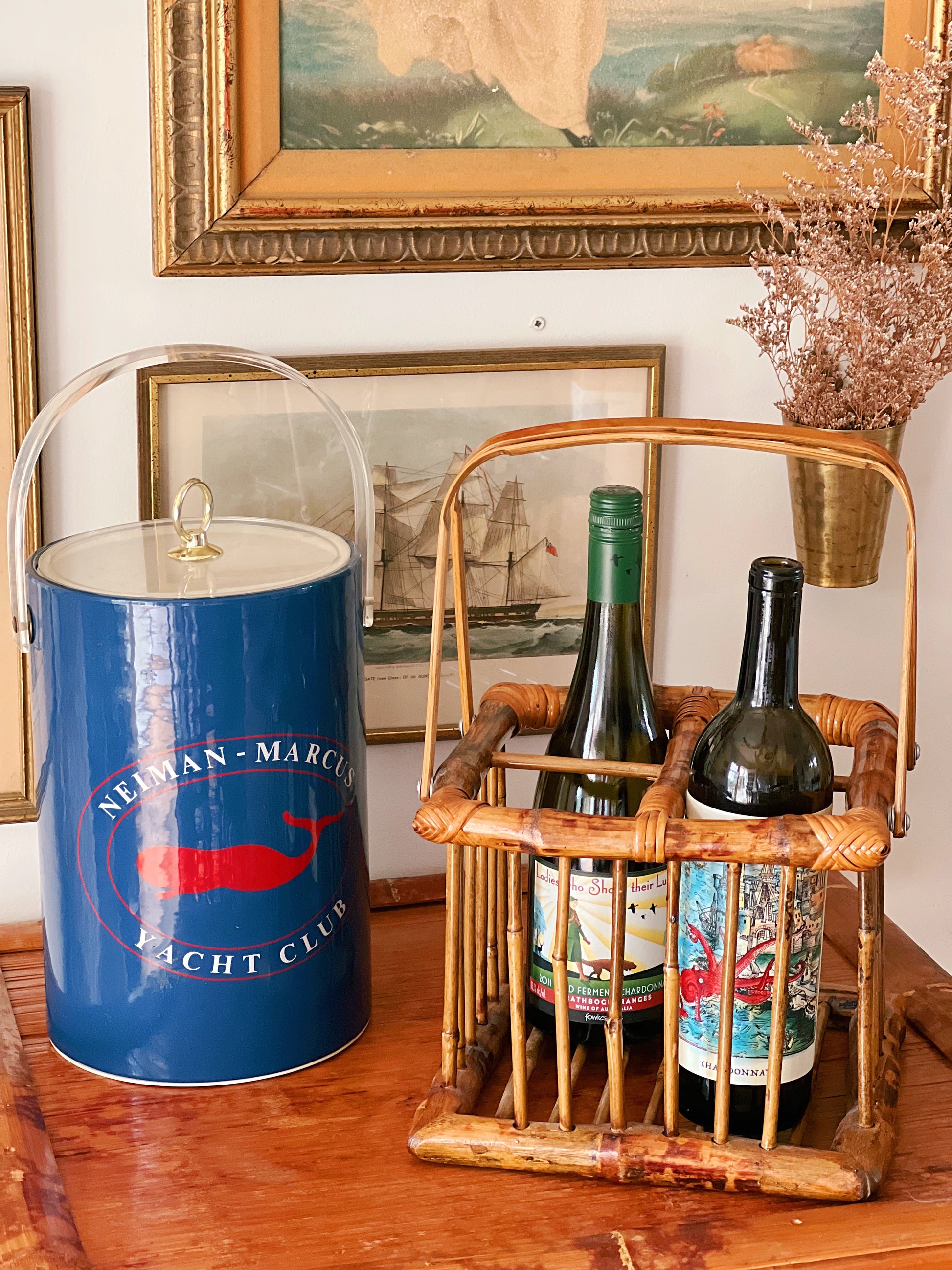 Vintage Bamboo Four Bottle Wine Carrier