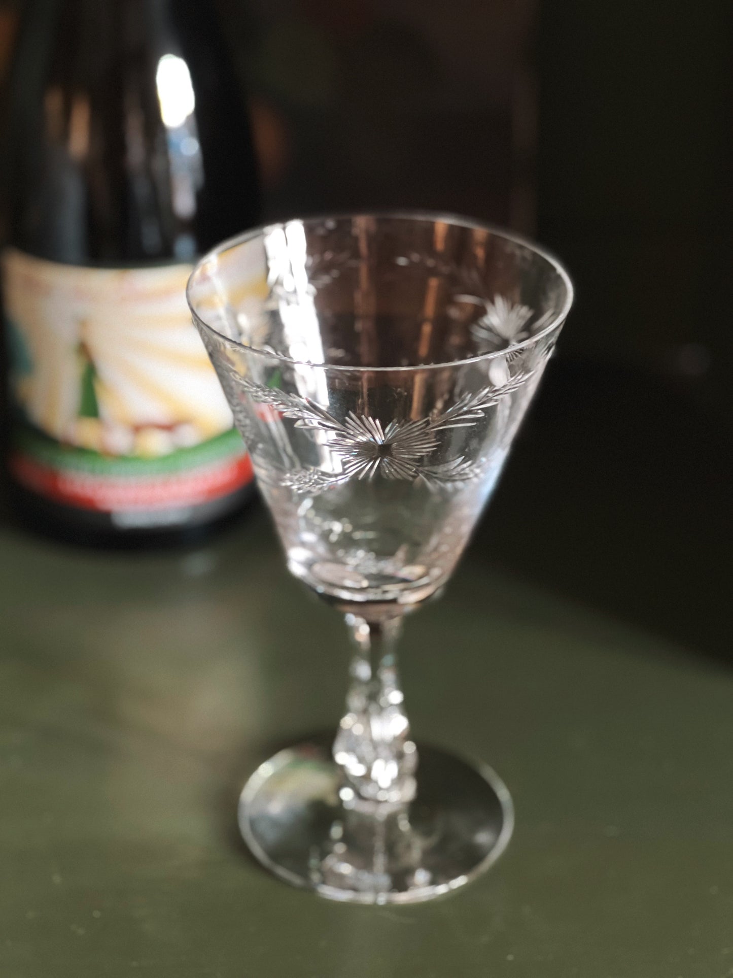 Etched Vintage Crystal Wine Glass