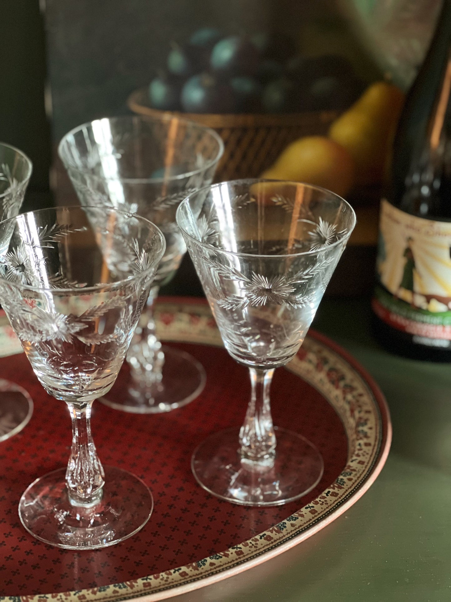 Etched Vintage Crystal Wine Glass