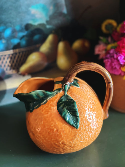 Vintage Hand Painted Orange Pitcher Made in Portugal