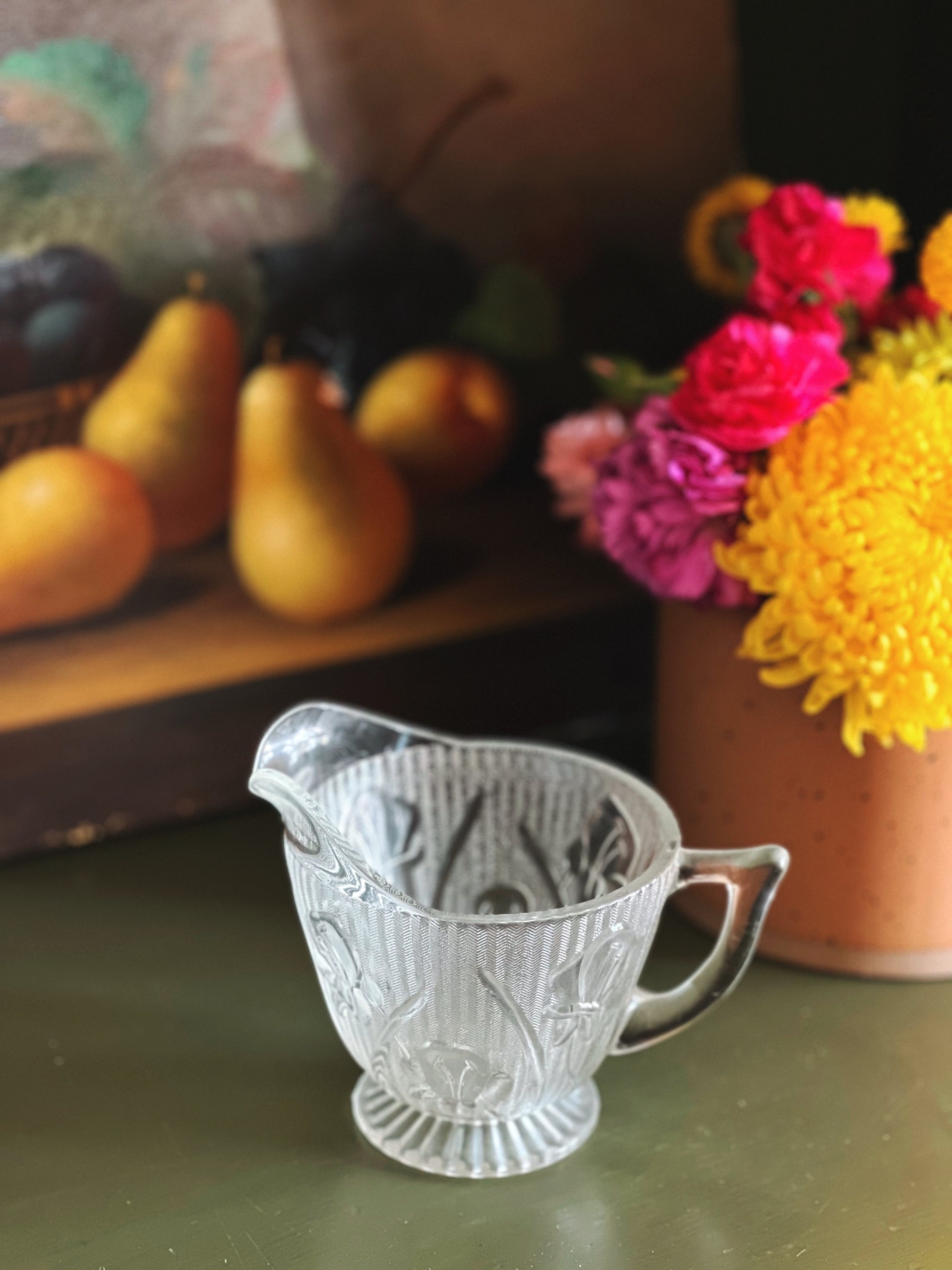 Vintage Jeannette Glass Iris & Herringbone Creamer
