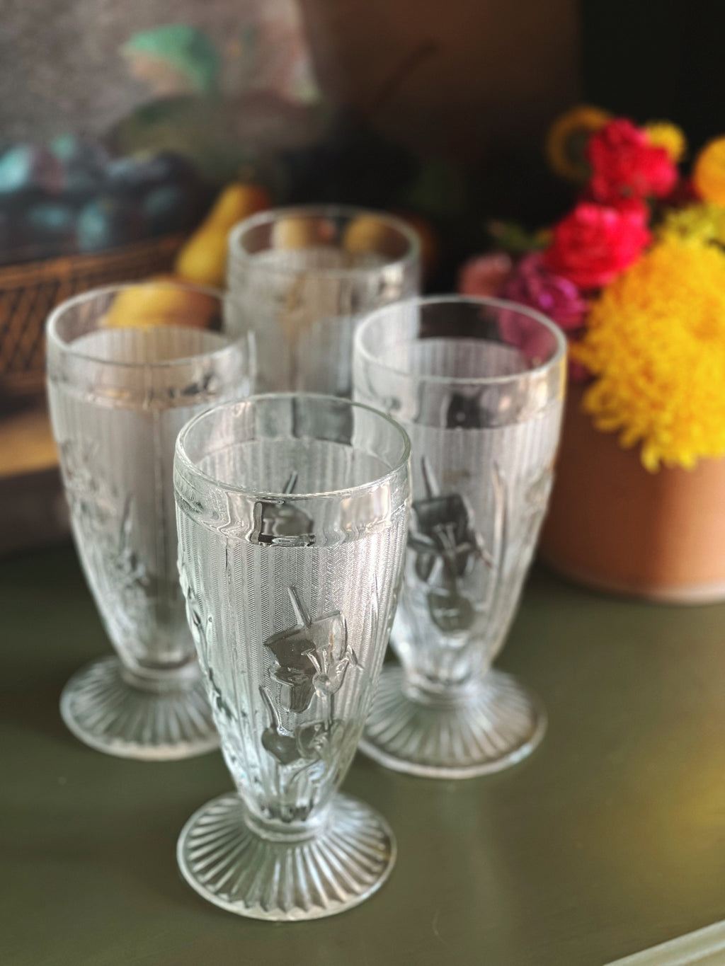 Vintage Jeannette Glass Iris & Herringbone 12 Oz Tumbler