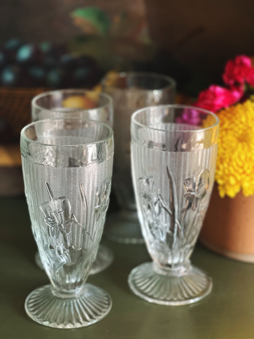 Vintage Jeannette Glass Iris & Herringbone 12 Oz Tumbler