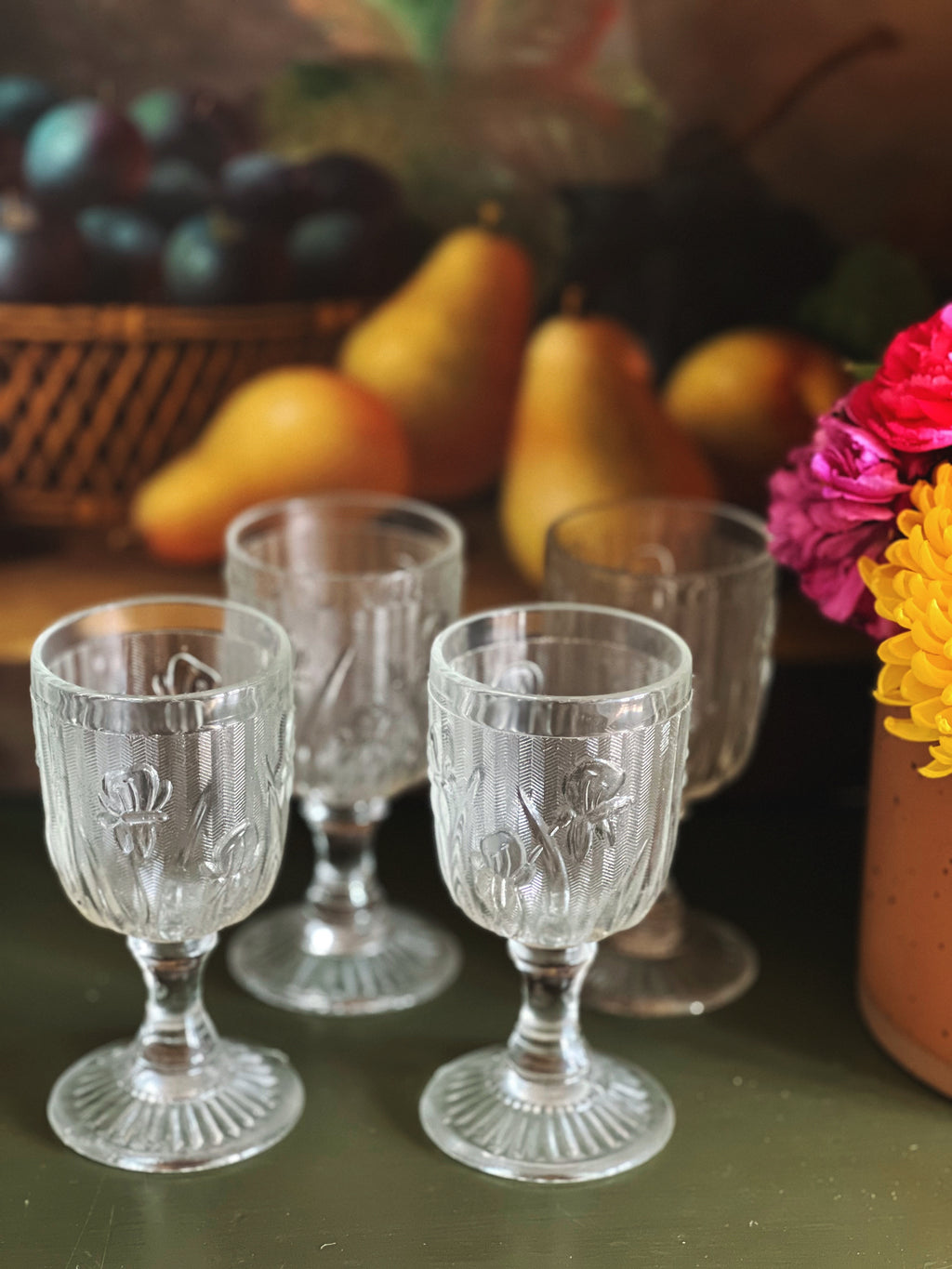 Vintage Jeannette Glass Iris & Herringbone Wine/Aperitif Glass