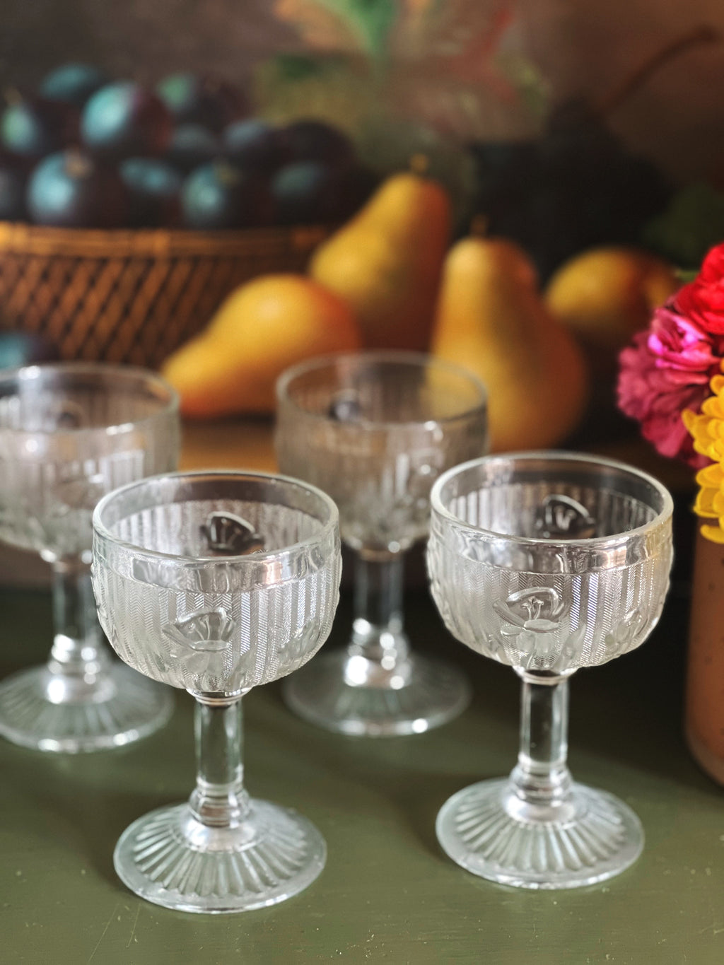 Vintage Jeannette Glass Iris & Herringbone Liquor/Cocktail Glass