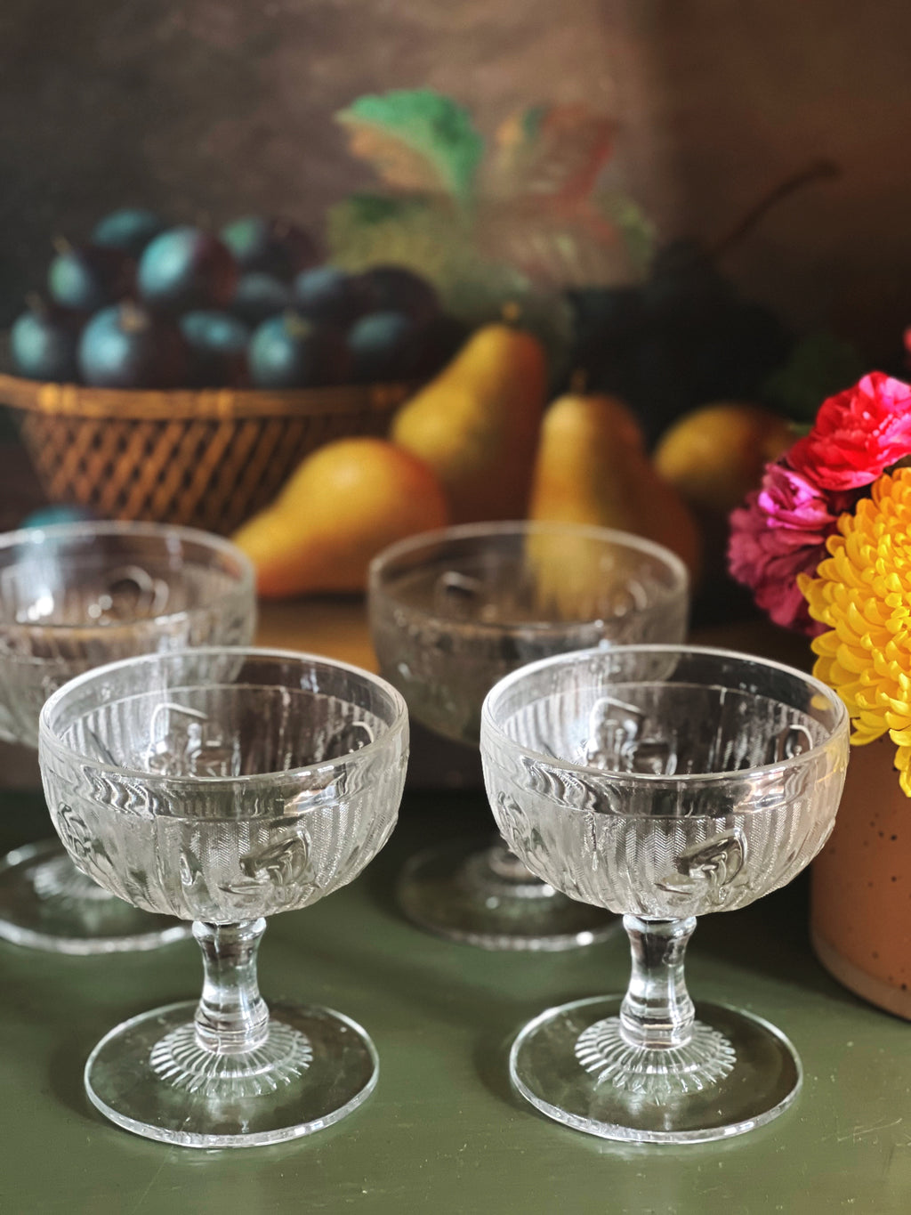 Vintage Jeannette Glass Iris & Herringbone Coupe/Sherbert Glass