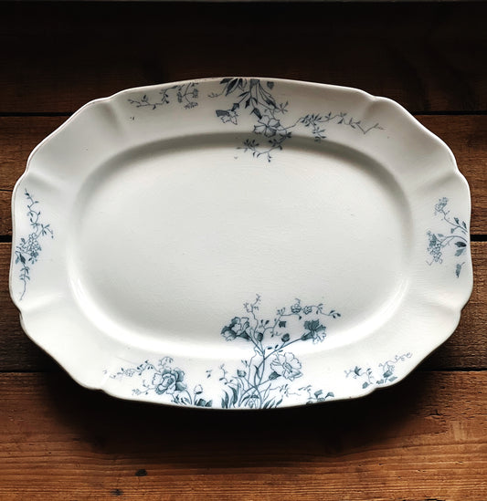 antique blue transferware platter