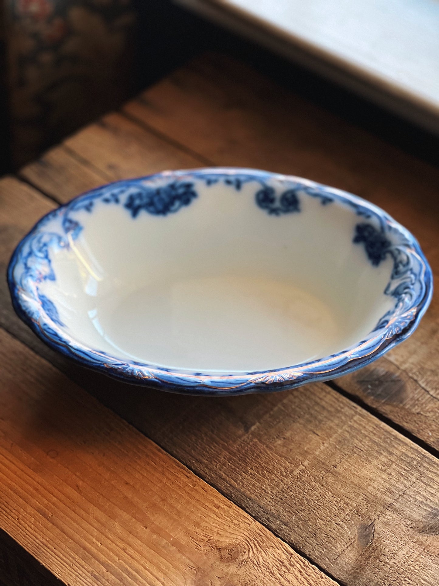 Antique Wood & Sons Davenport Flow Blue Oval Vegetable Bowl