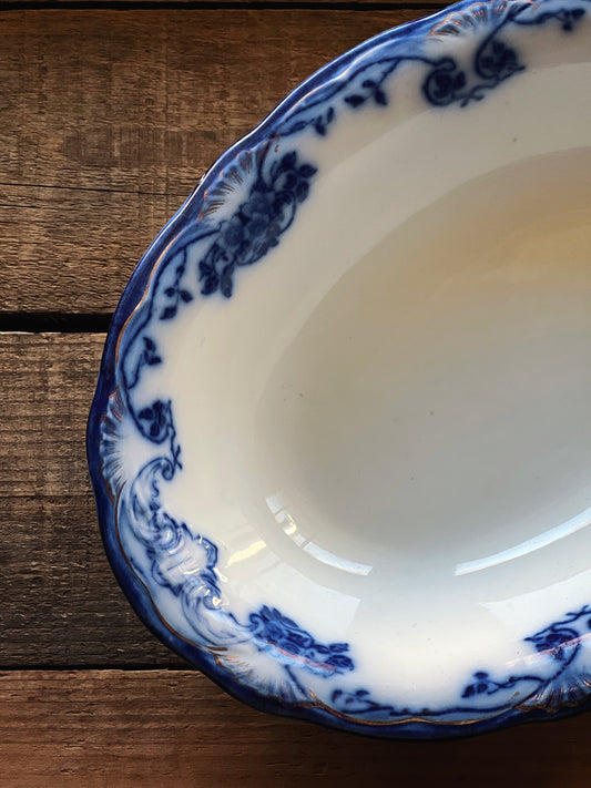 Antique Wood & Sons Davenport Flow Blue Oval Vegetable Bowl