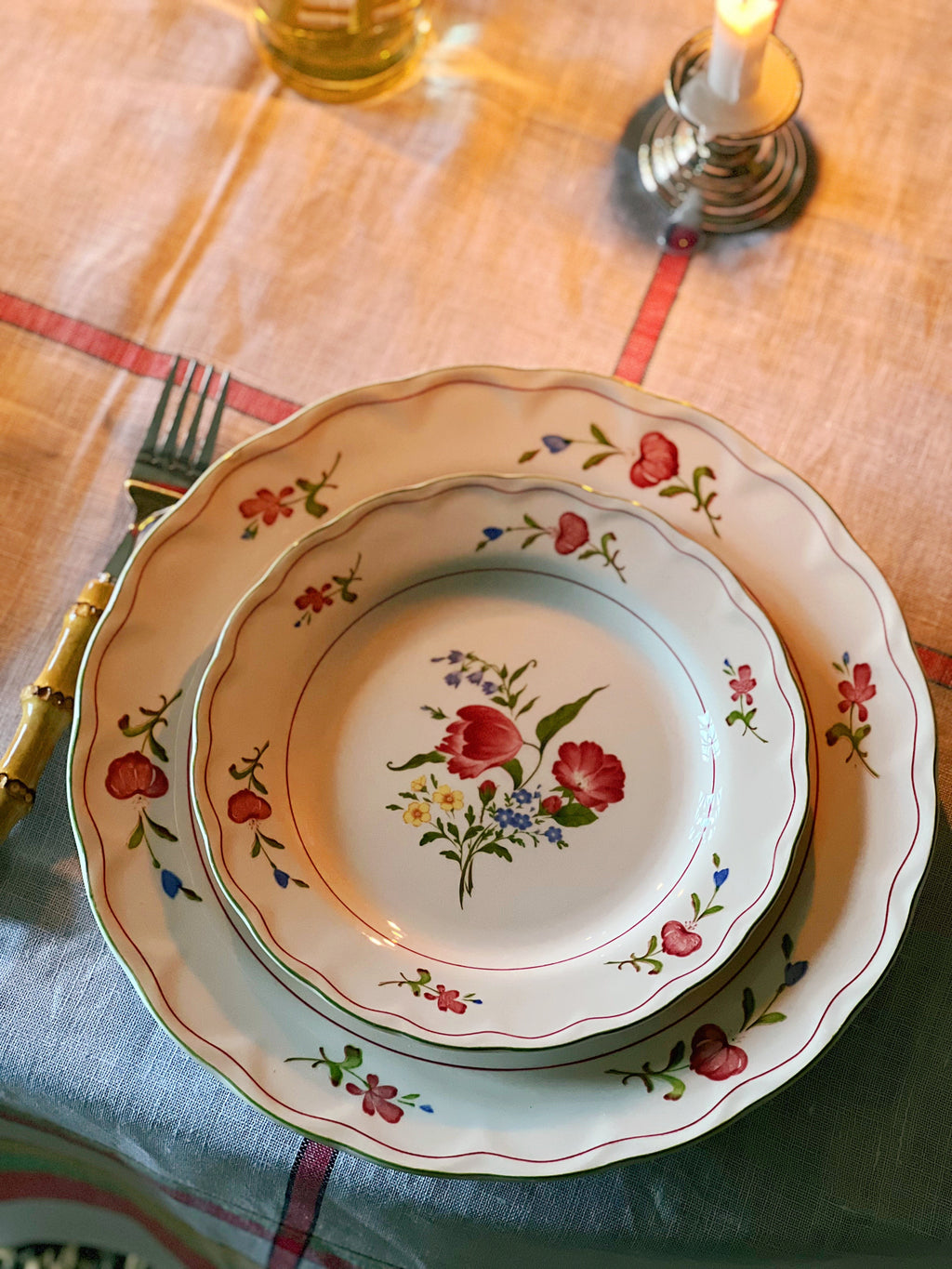 pink floral plates