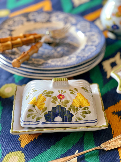 hand painted butter dish with lid
