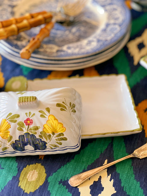 Hand Painted Vintage Butter Dish Made in Italy for Gump's San Francisco