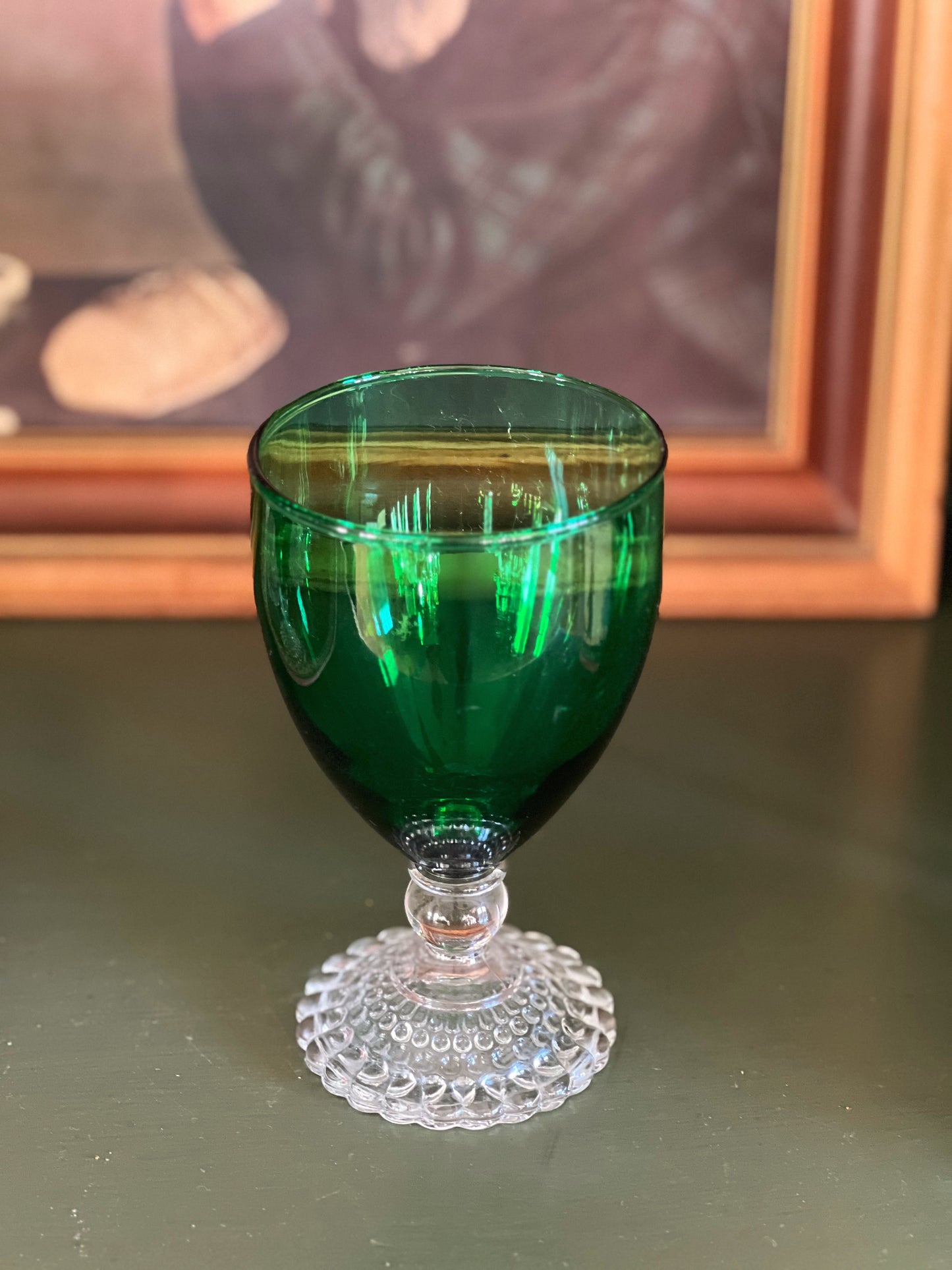 Vintage Green Crystal Wine Glasses with Clear Stem