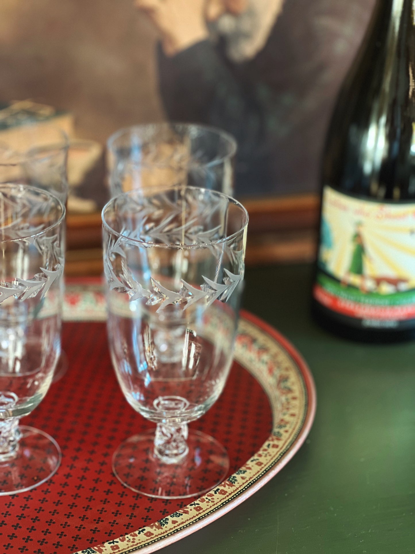 Vintage Set of 4 Etched Iced Tea Glasses