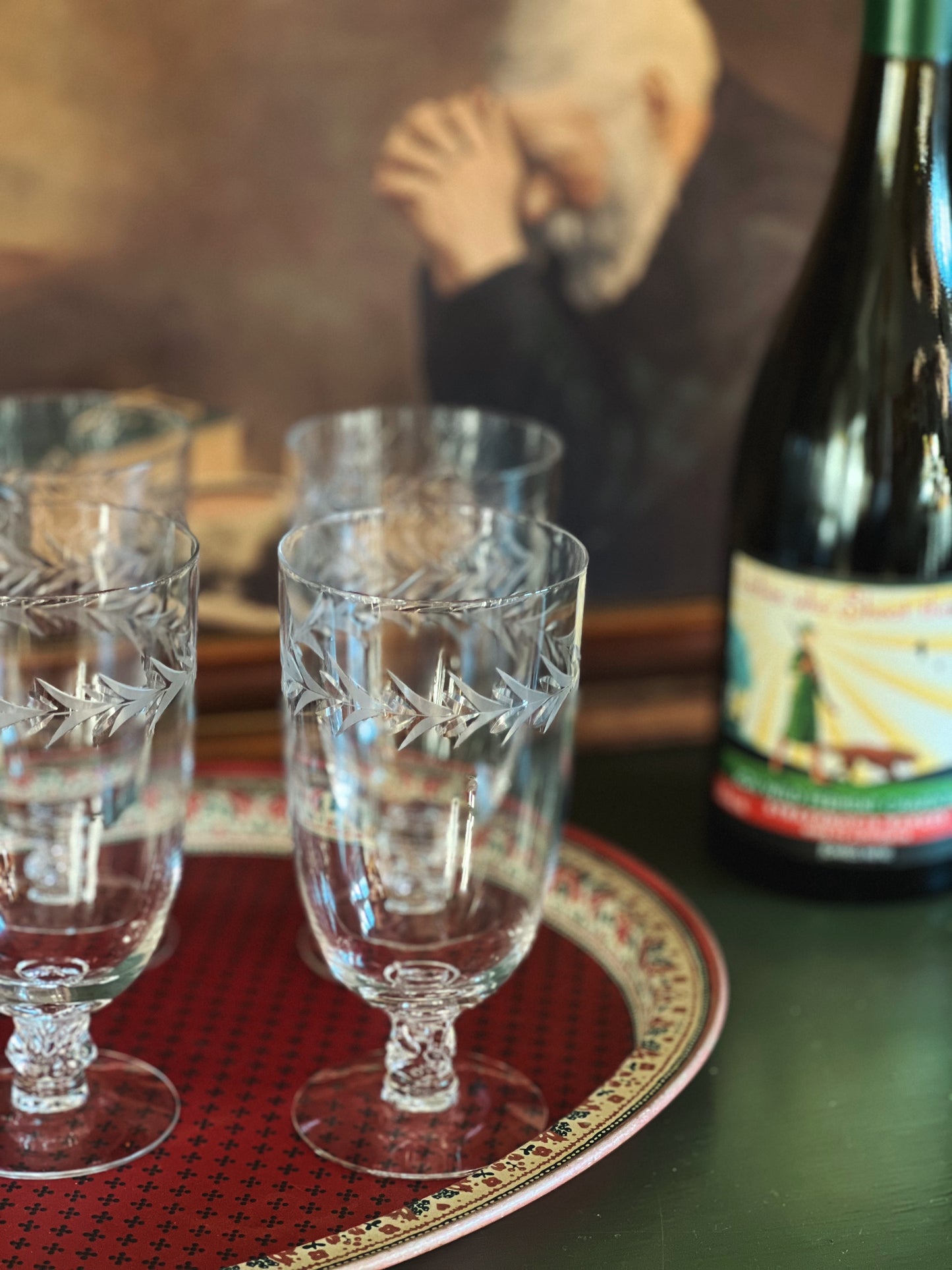 Vintage Set of 4 Etched Iced Tea Glasses