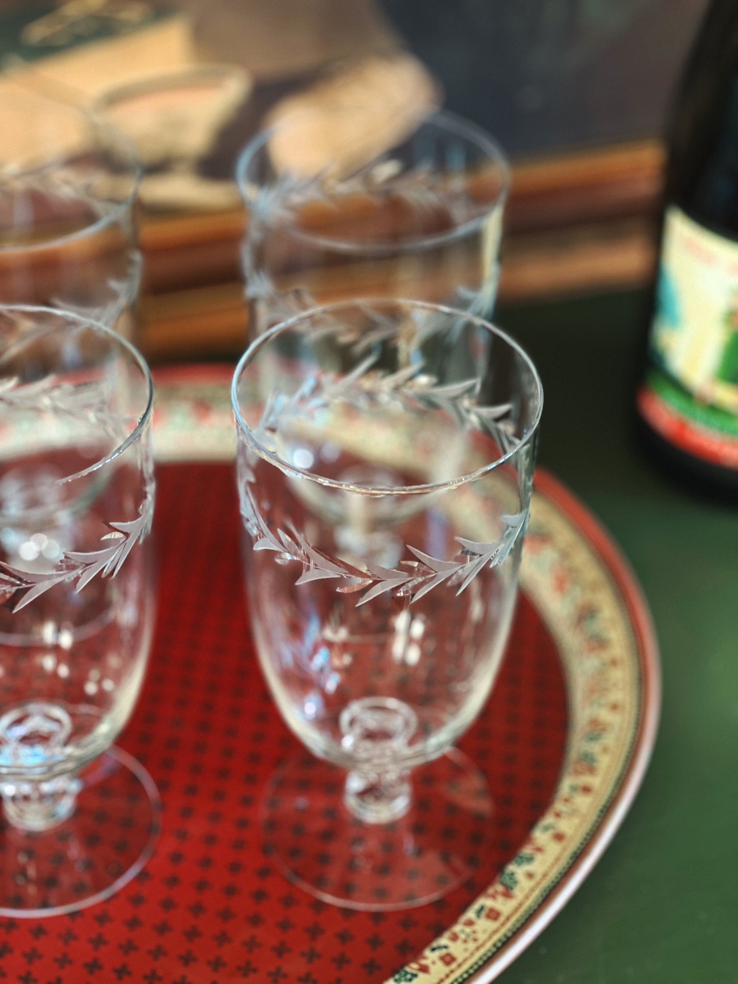 Vintage Set of 4 Etched Iced Tea Glasses