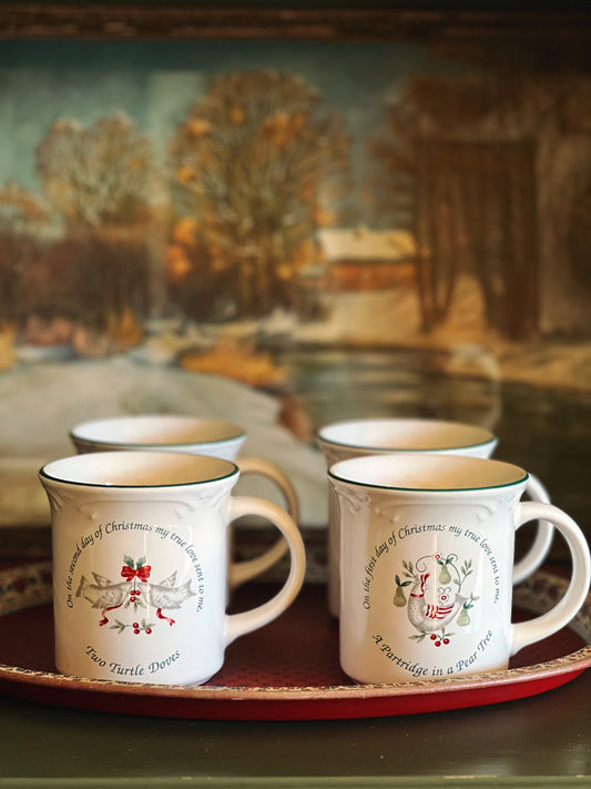 Vintage Set of 4 Pfaltzgraff The Days of Christmas Mugs