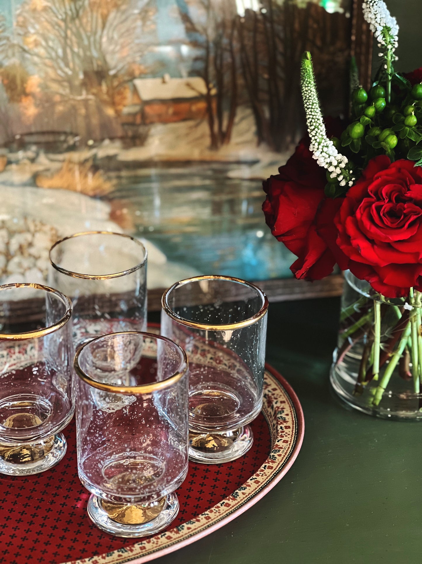 Set of 4 Recycled Glass Tumblers with Gold Rims