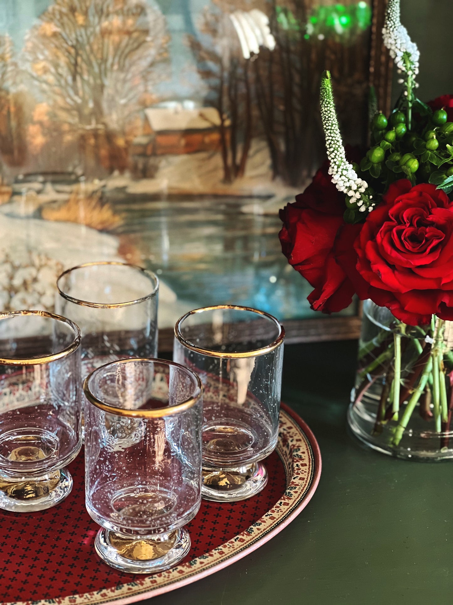 Set of 4 Recycled Glass Tumblers with Gold Rims