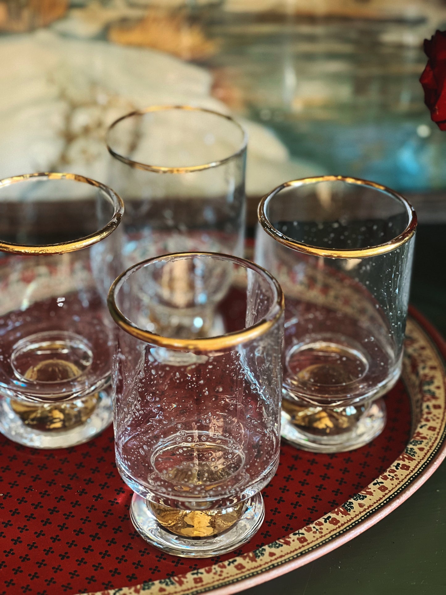 Set of 4 Recycled Glass Tumblers with Gold Rims