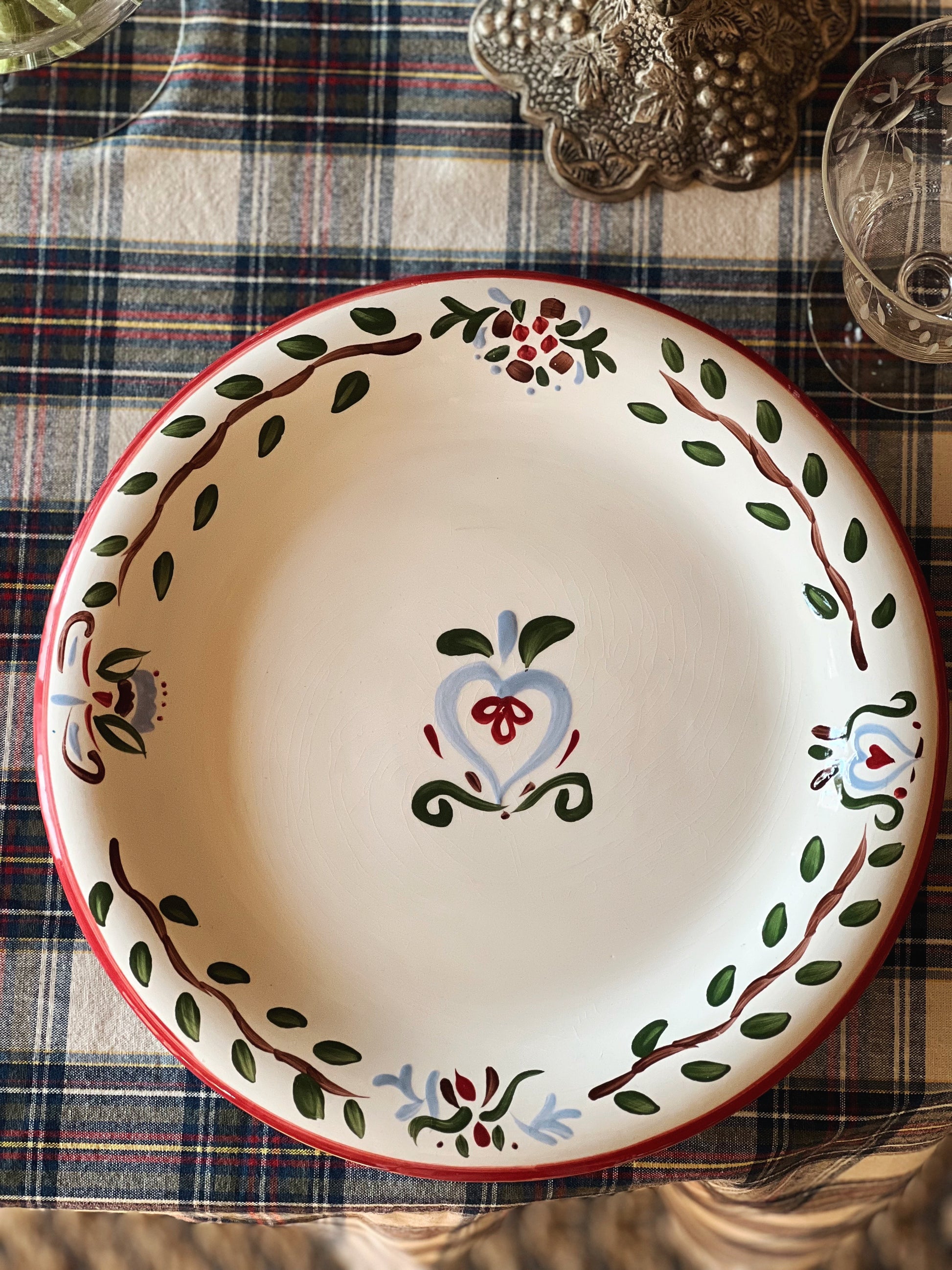 Vintage Hand Painted Set of 4 Christmas Dinner Plates