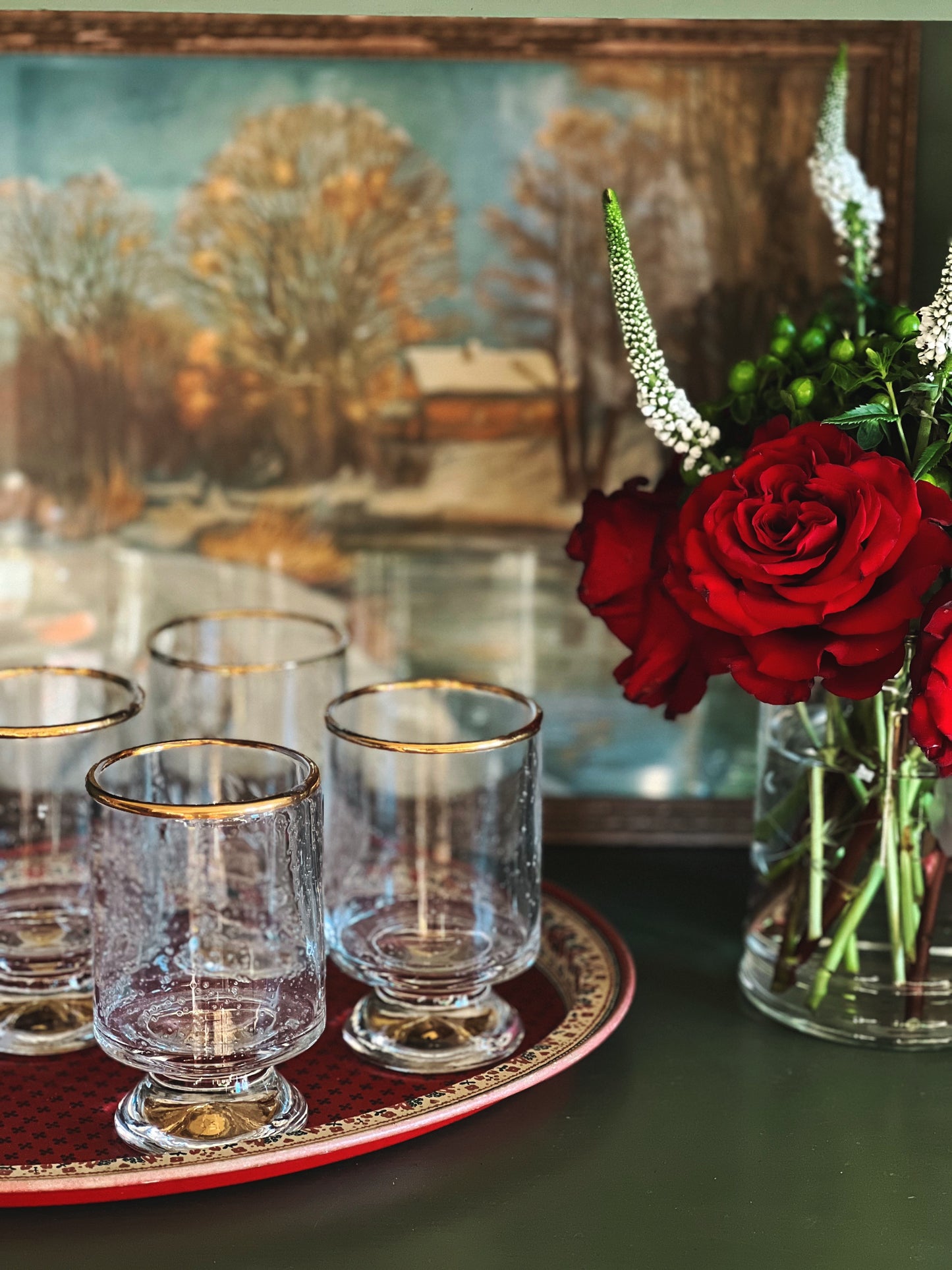 Set of 4 Recycled Glass Tumblers with Gold Rims