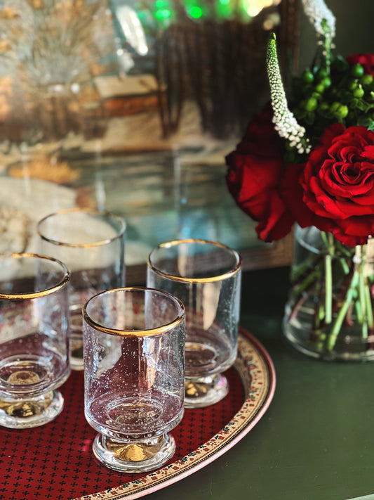 Set of 4 Recycled Glass Tumblers with Gold Rims