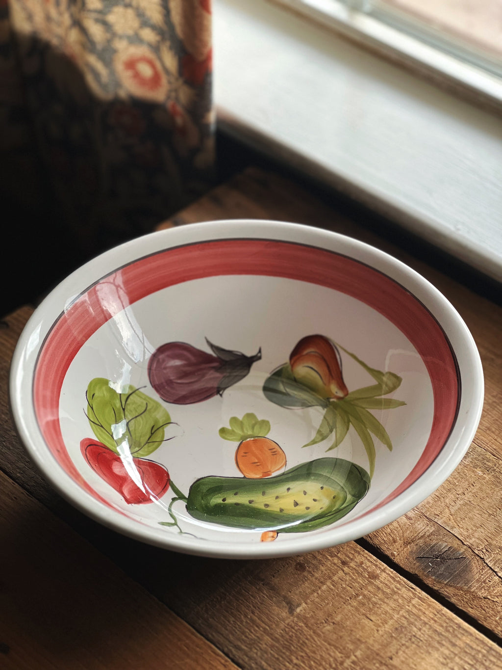 Vintage Hand Painted Ceramic Serving Bowl