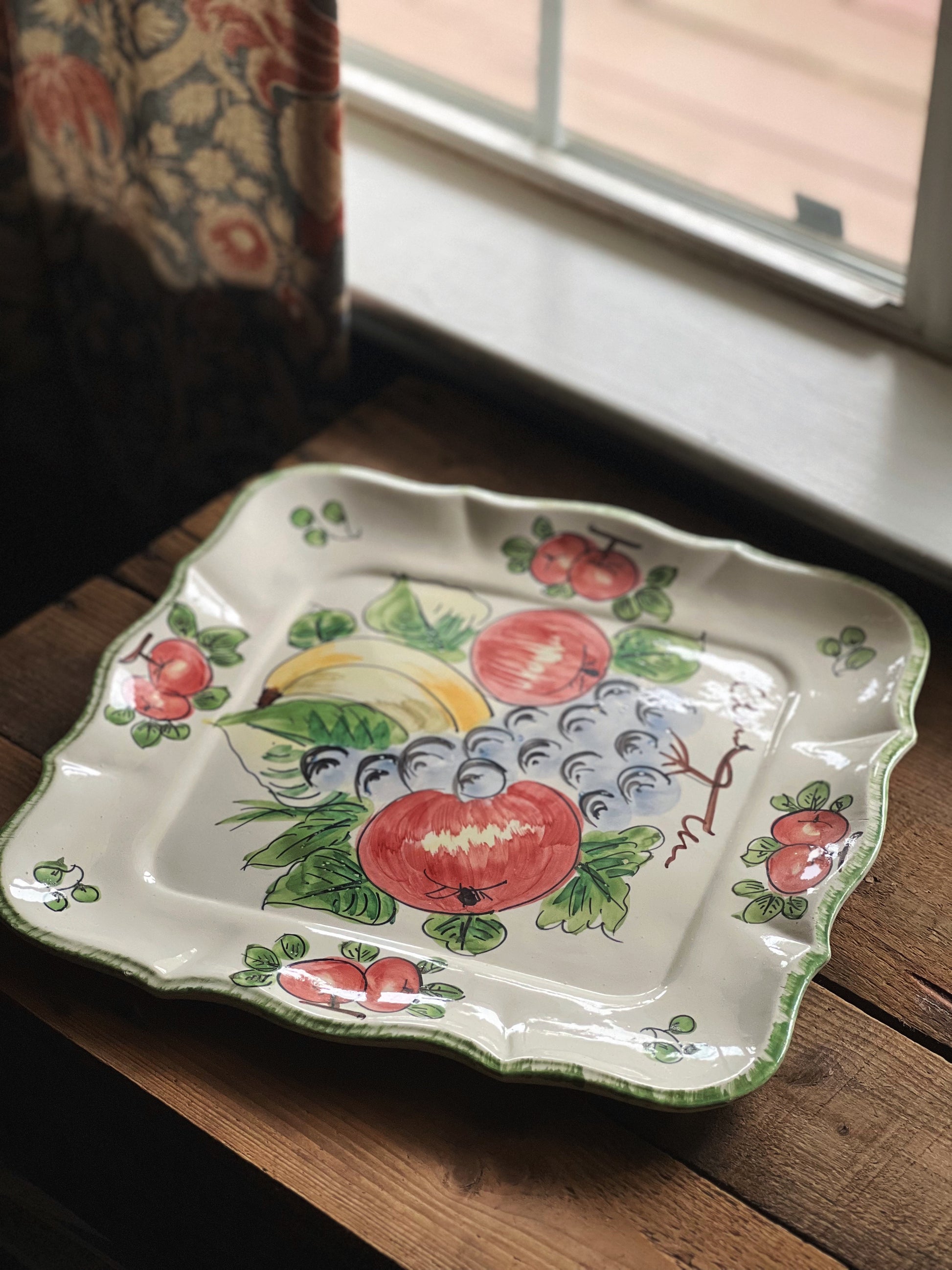 Vintage Square Serving Platter Hand Painted Italy