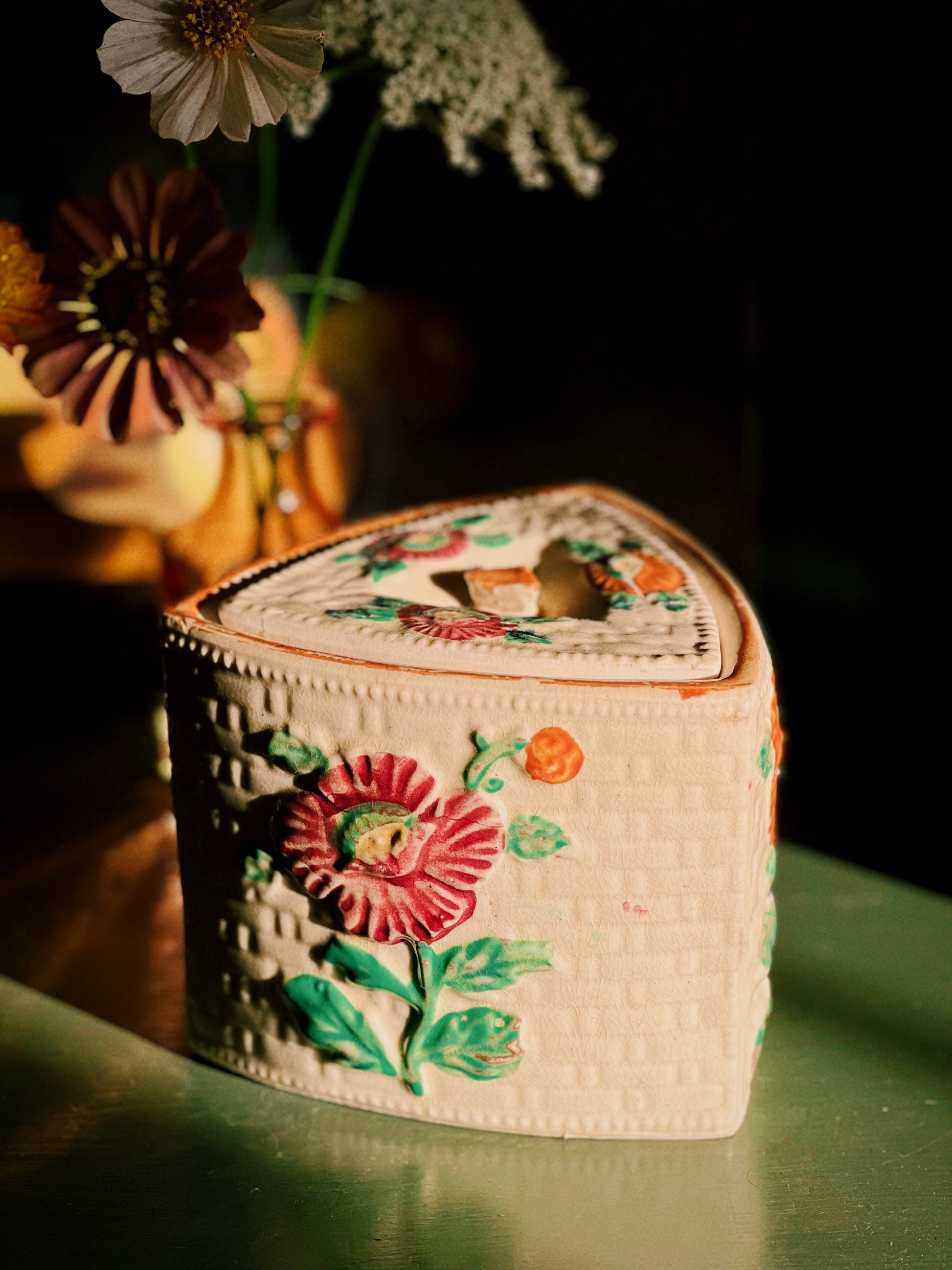 Vintage Hand Painted Japan Trinket Box with Lid