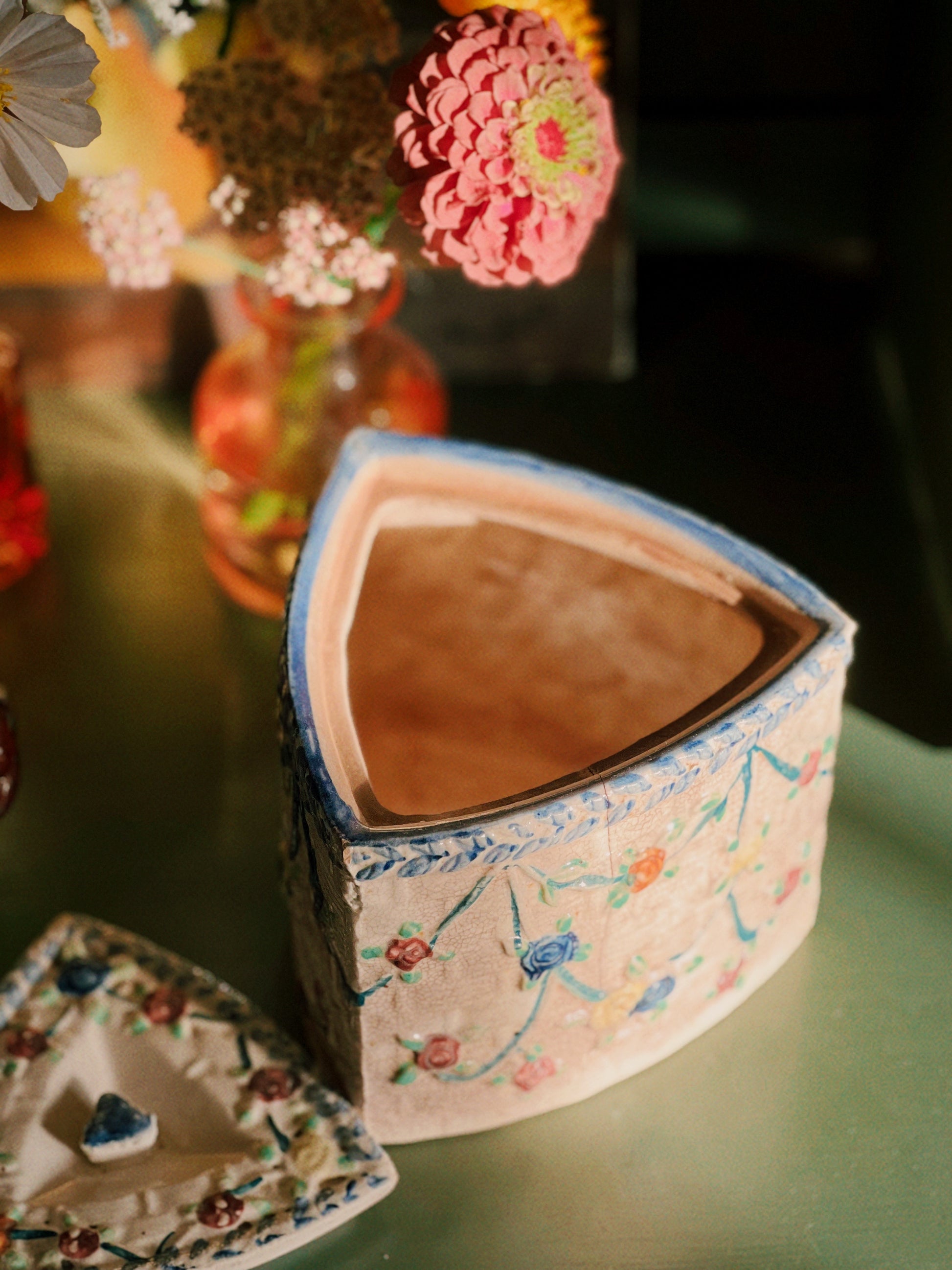 Vintage Blue Hand Painted Japan Trinket Box with Lid