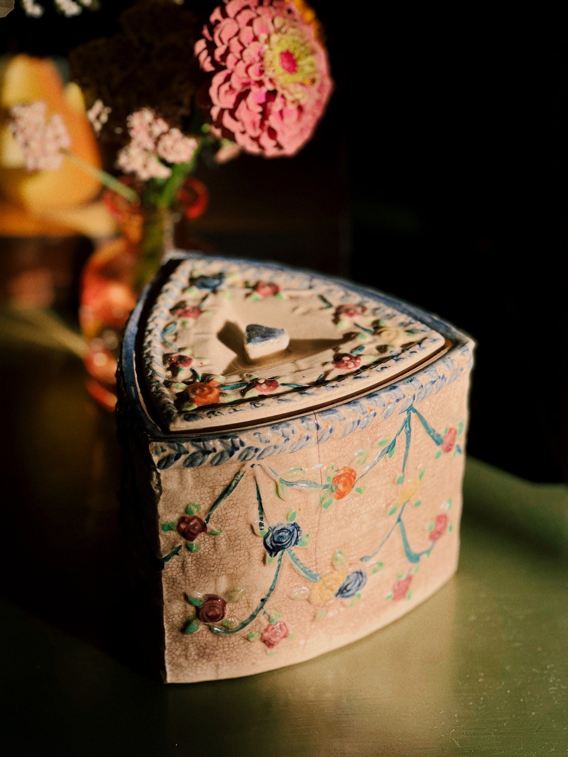 Vintage Blue Hand Painted Japan Trinket Box with Lid