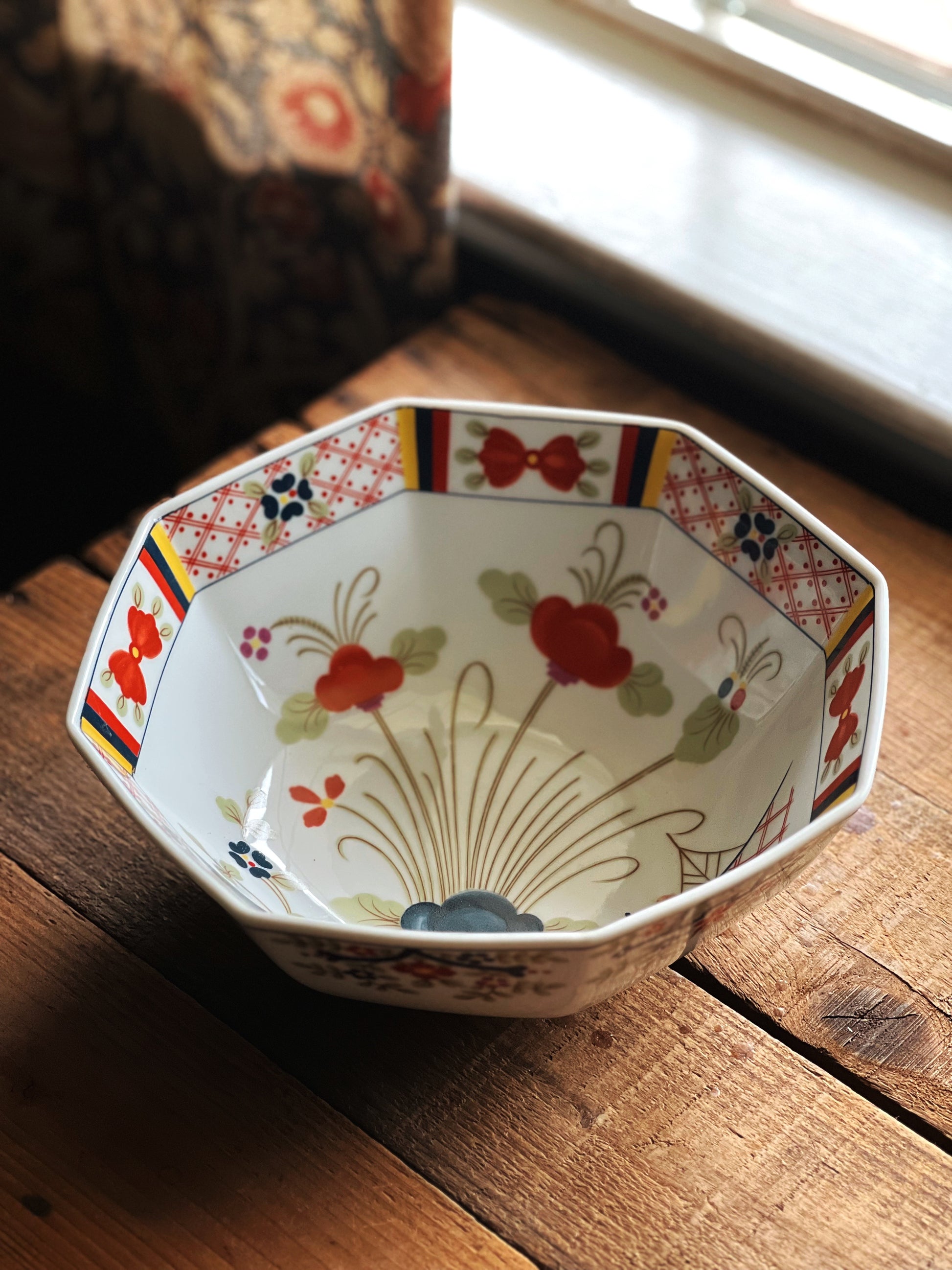Vintage Hand Painted Ceramic Serving Bowl