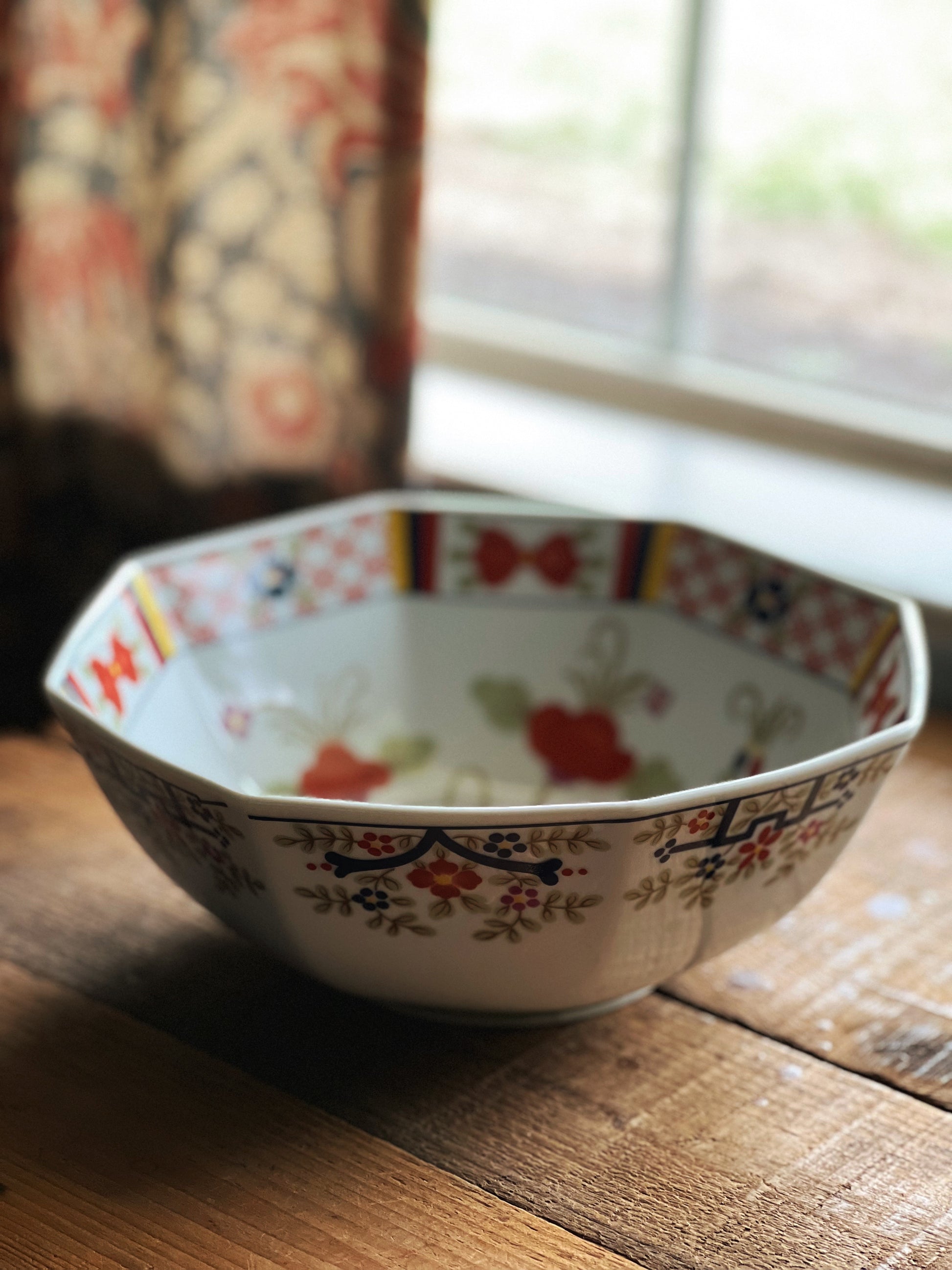 Vintage Hand Painted Ceramic Serving Bowl