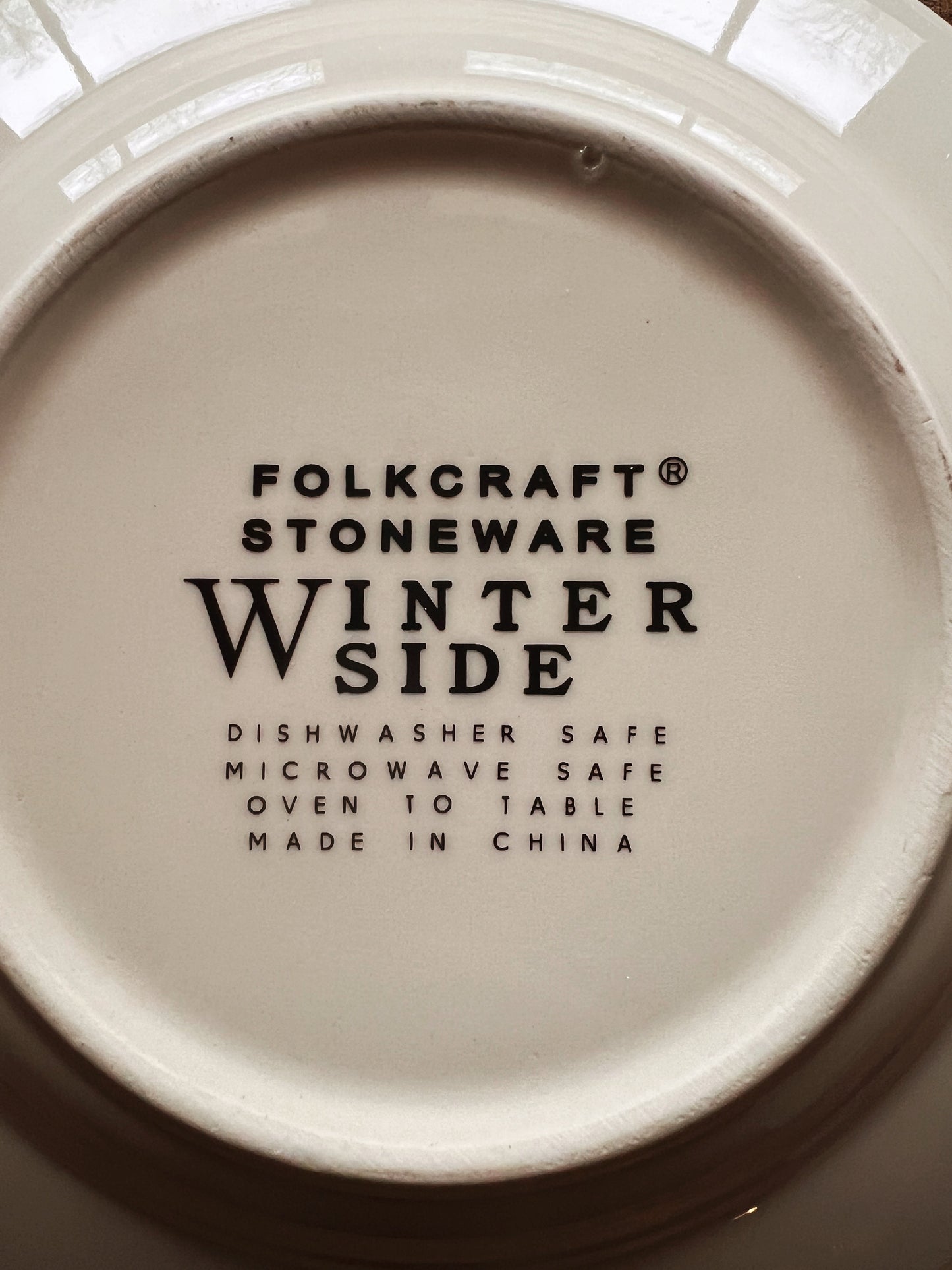 Vintage Set of 4 Folkcraft Stoneware Winterside Salad Plates