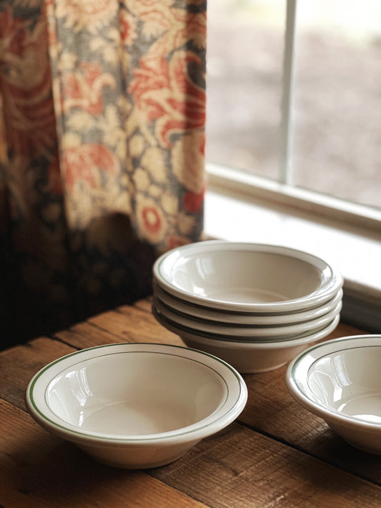 green rim Buffalo China cereal bowls