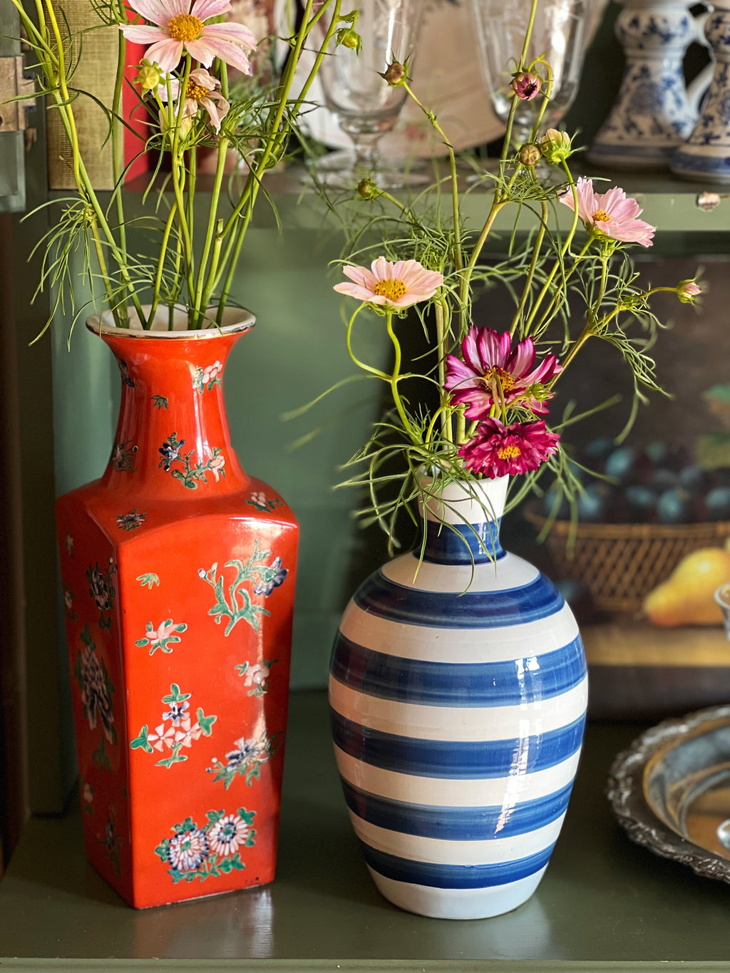 Vintage Red Floral Garfinckels Porcelain Vase