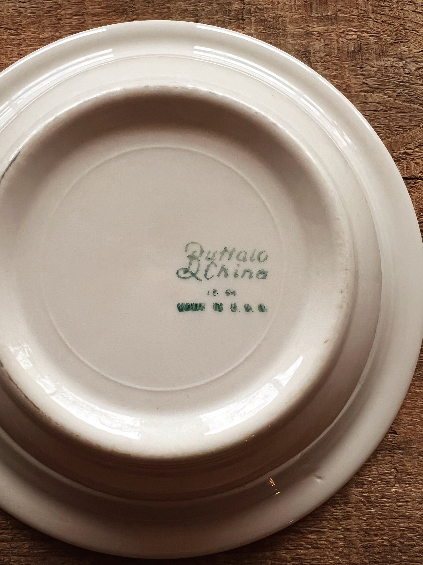 Vintage Buffalo China Green Rim Cereal Bowl