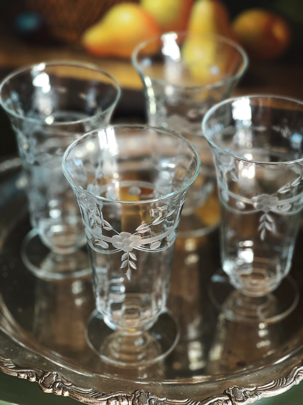 Vintage Etched Crystal Iced Tea Glass