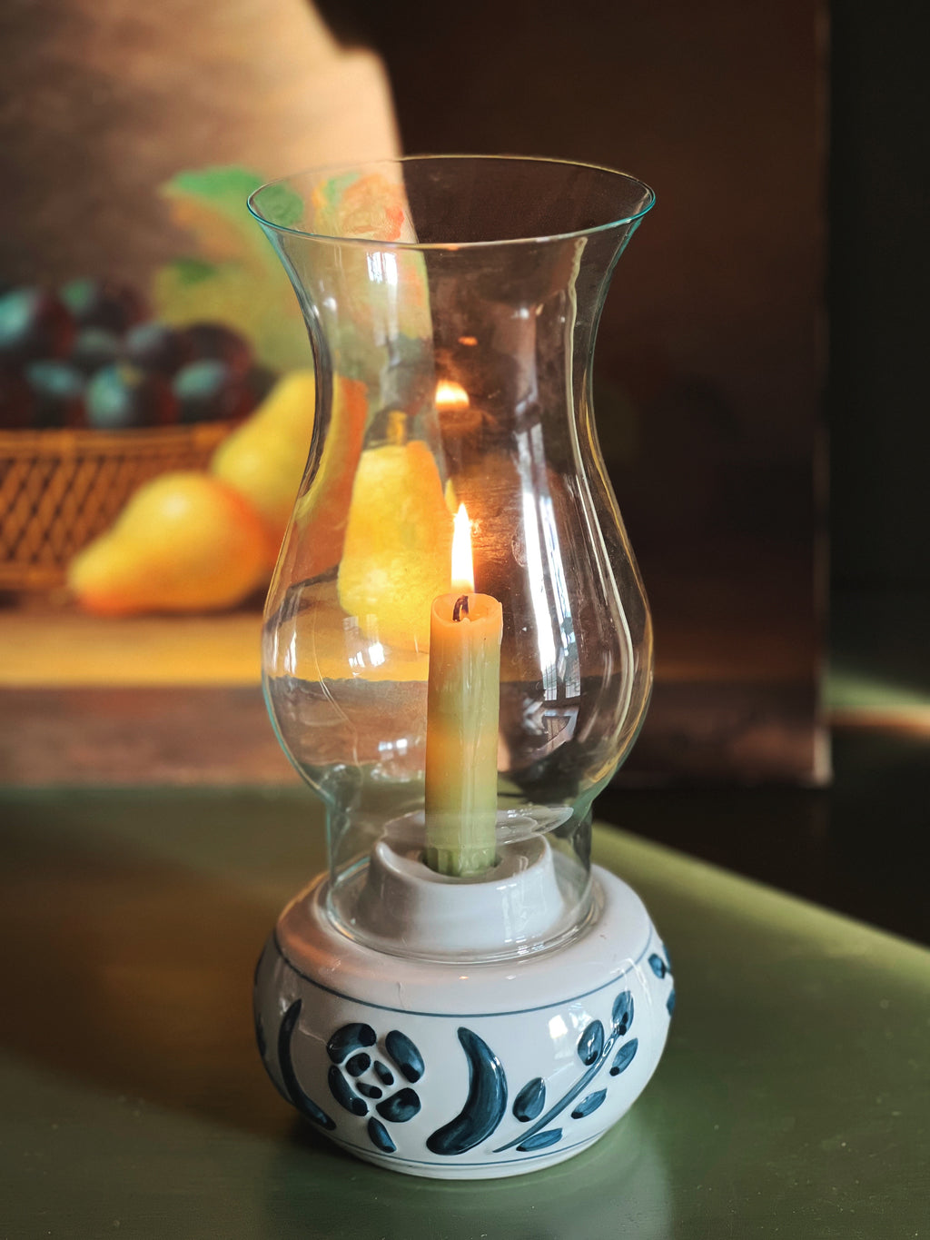 Vintage Ceramic Candleholder with Glass Hurricane