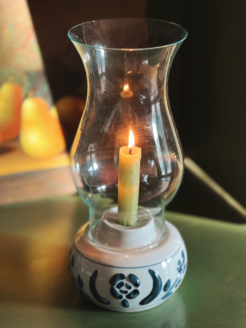 Vintage Ceramic Candleholder with Glass Hurricane