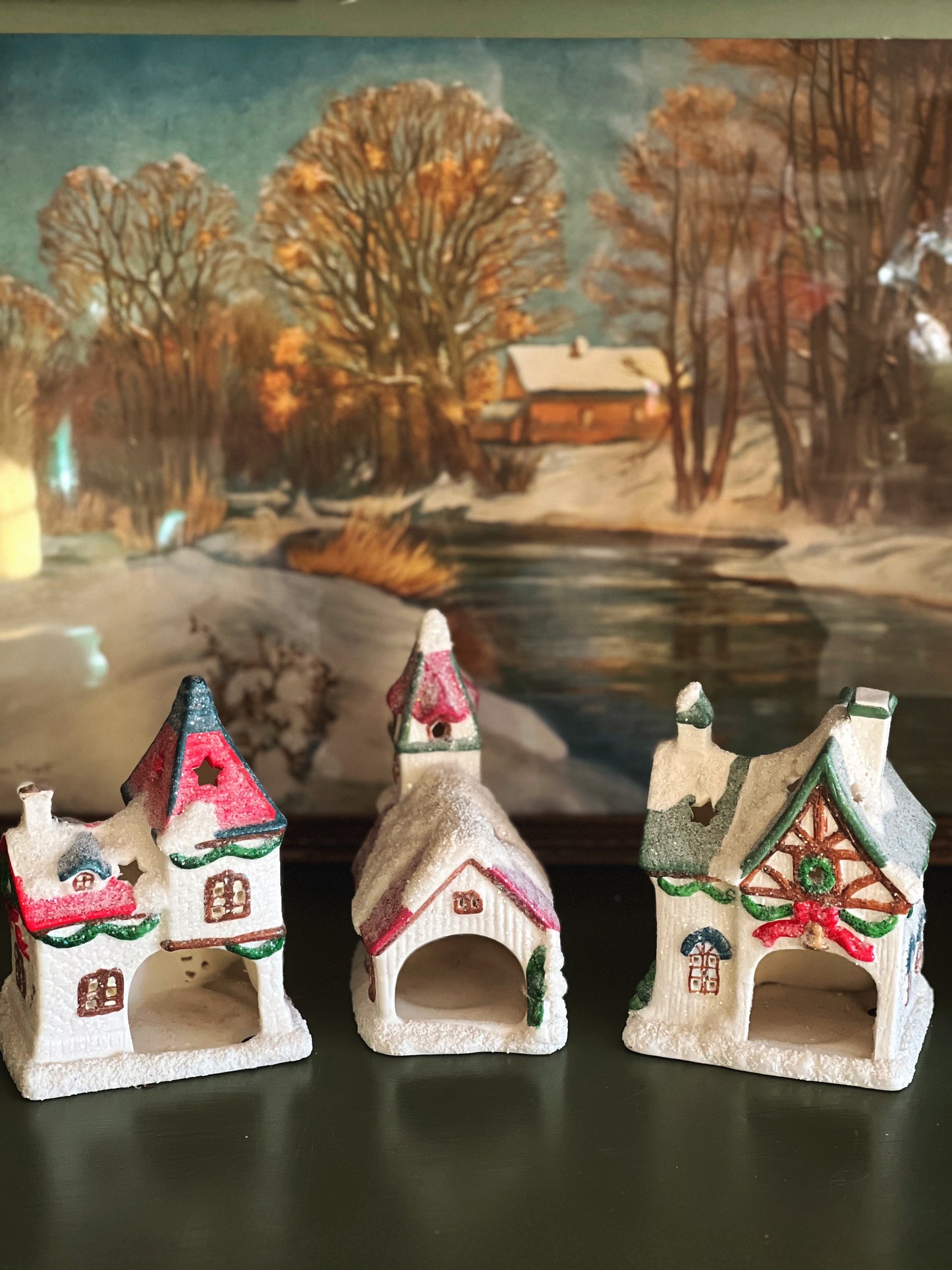 Set of 3 Vintage Christmas Village Houses