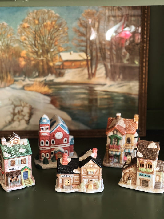 Set of 5 Vintage Winter/Christmas Village Houses