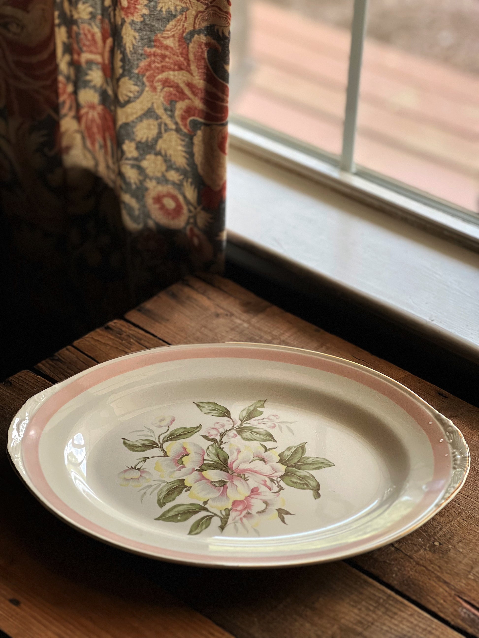 Vintage Homer Laughlin Eggshell Nautilus N1769 Pink Floral Oval Platter