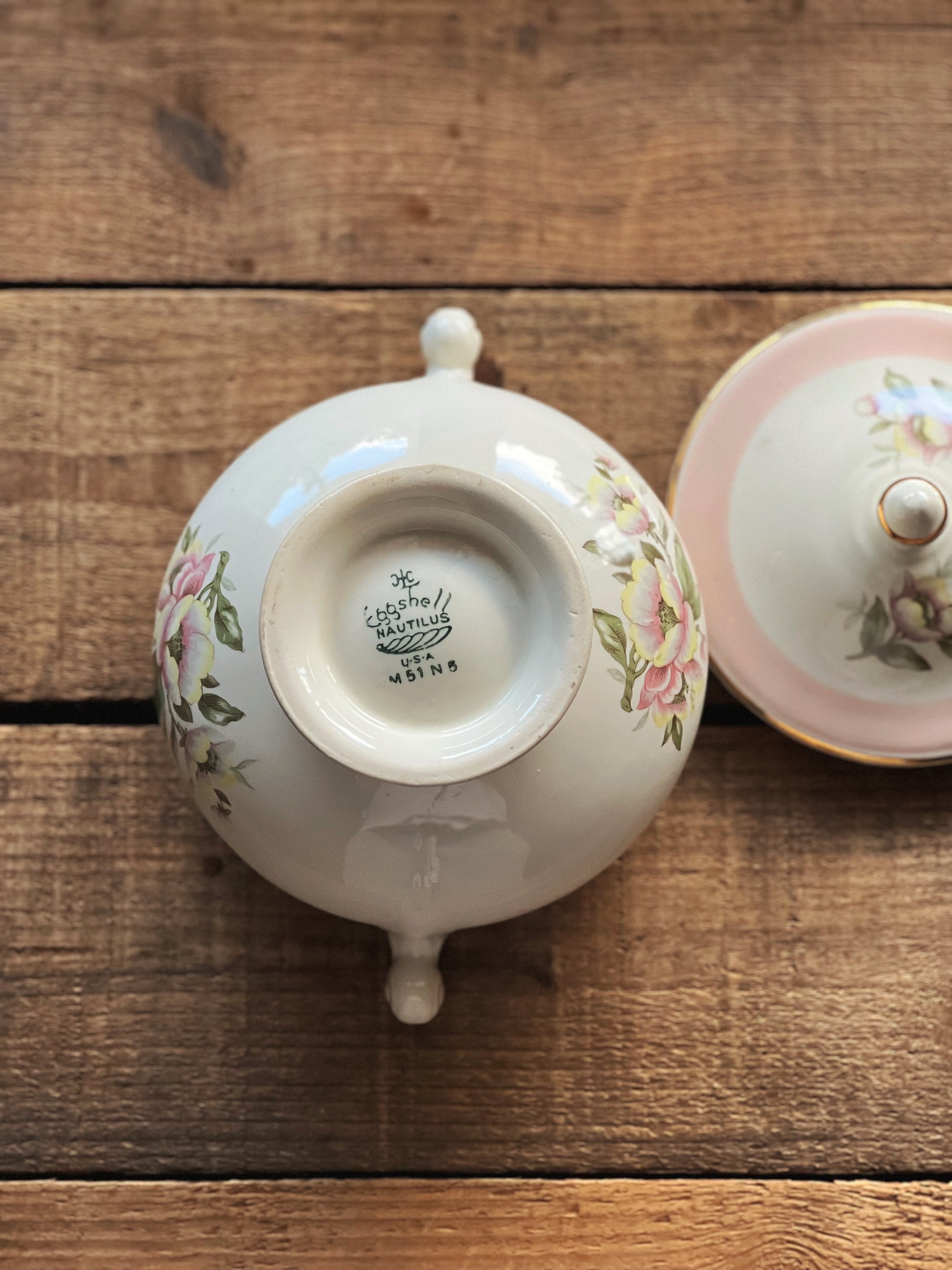 Vintage Homer Laughlin Eggshell Nautilus N1769 Pink Floral Sugar Bowl