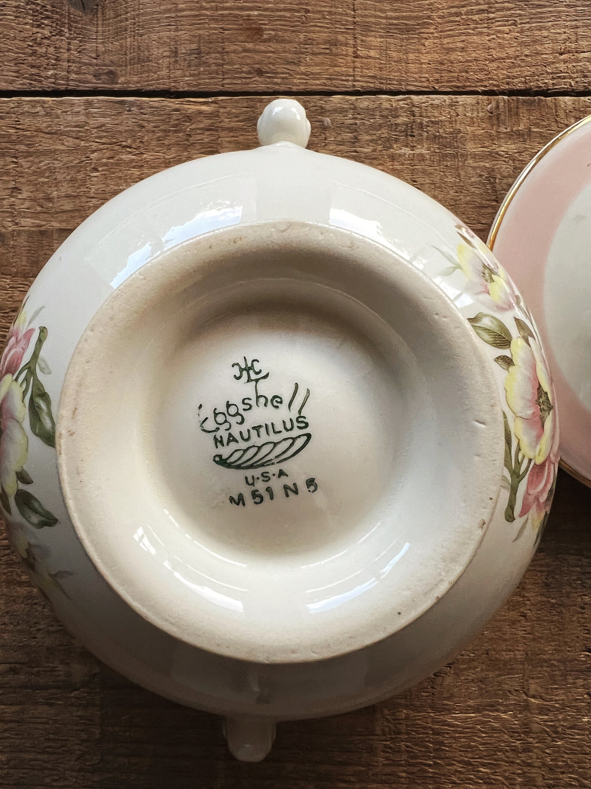 Vintage Homer Laughlin Eggshell Nautilus N1769 Pink Floral Sugar Bowl