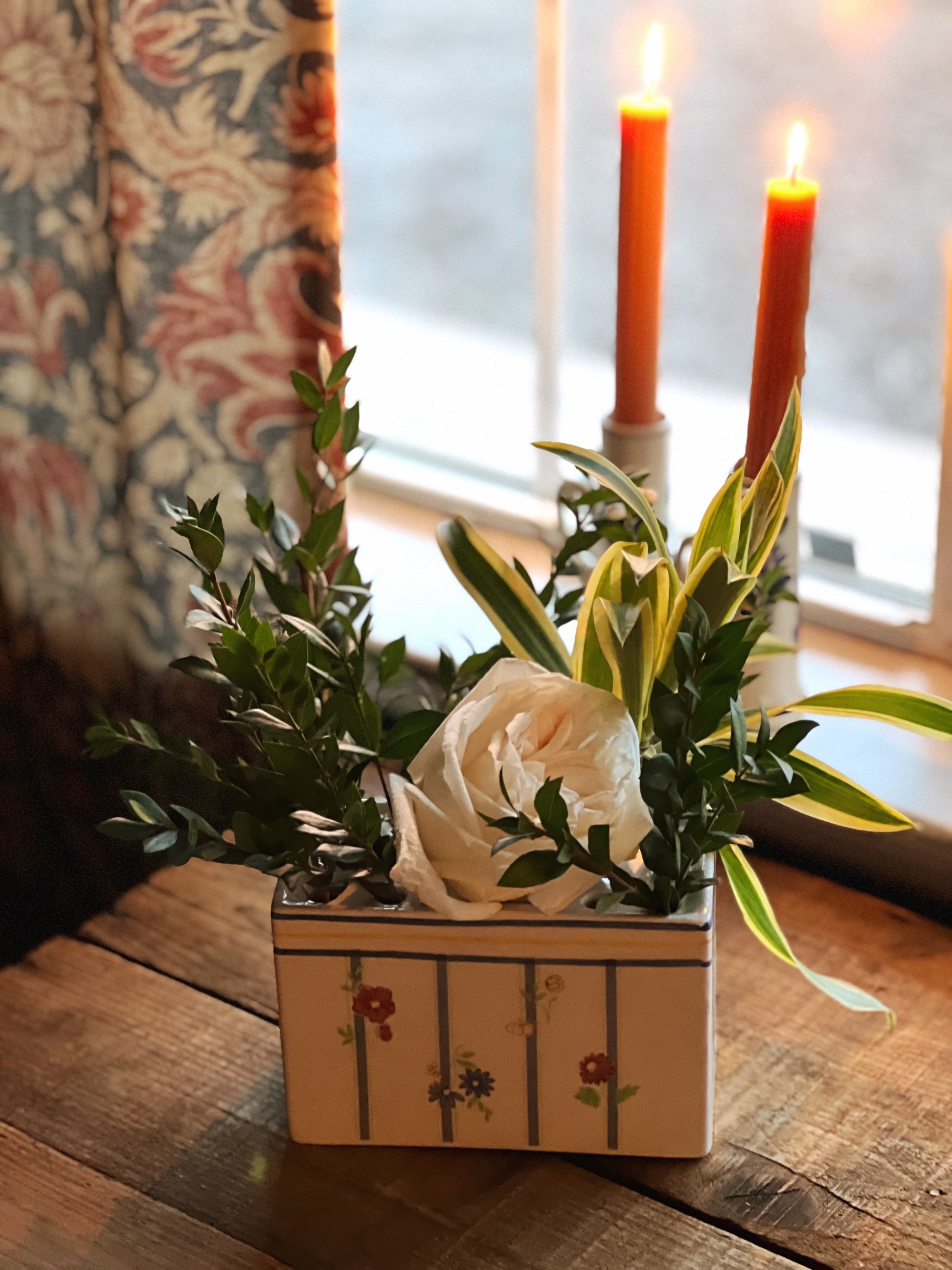 hand painted rectangular flower vase